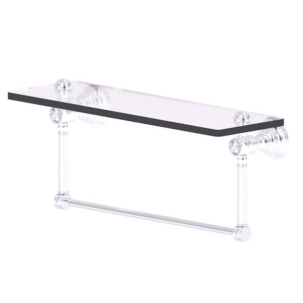Allied Brass Carolina Crystal Collection 16 in. Glass Shelf with Integrated Towel Bar in Satin Chrome
