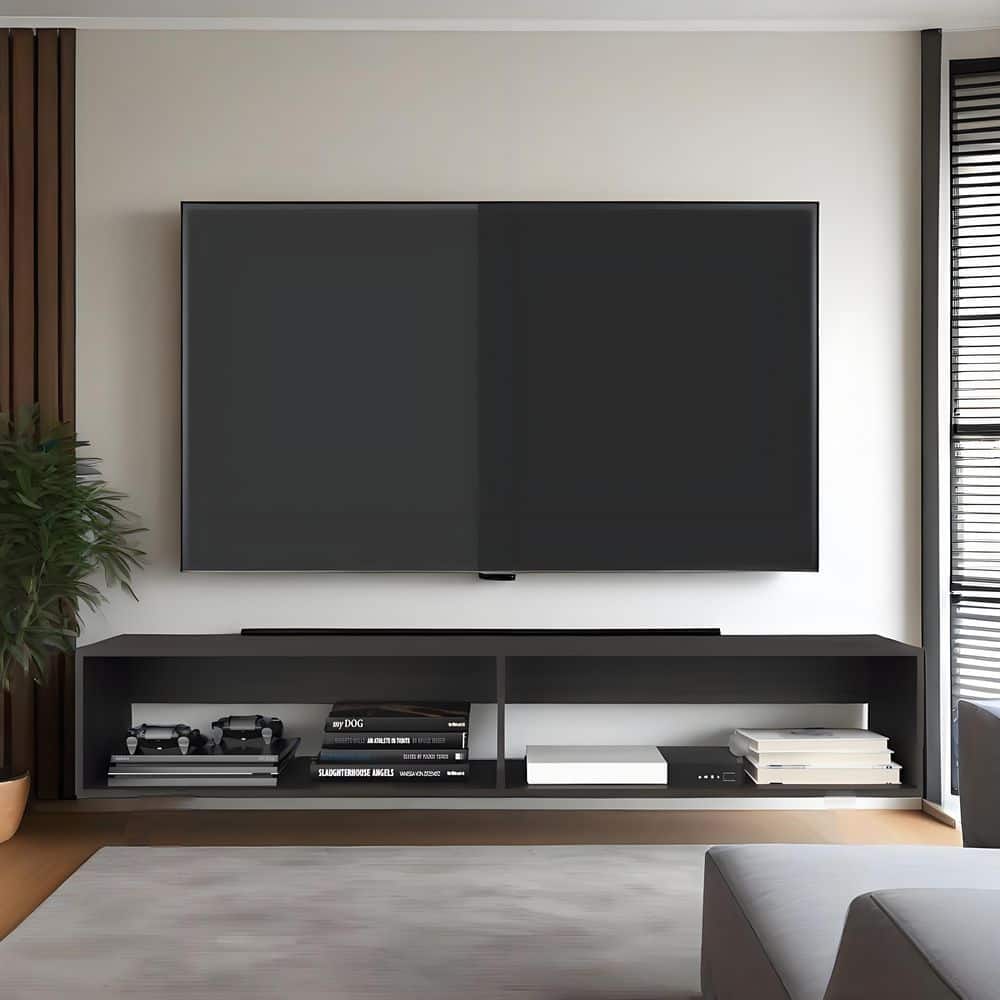 Brown 59 in. Wood Decorative Wall Floating Shelf, Wall Mounted TV Stand wit