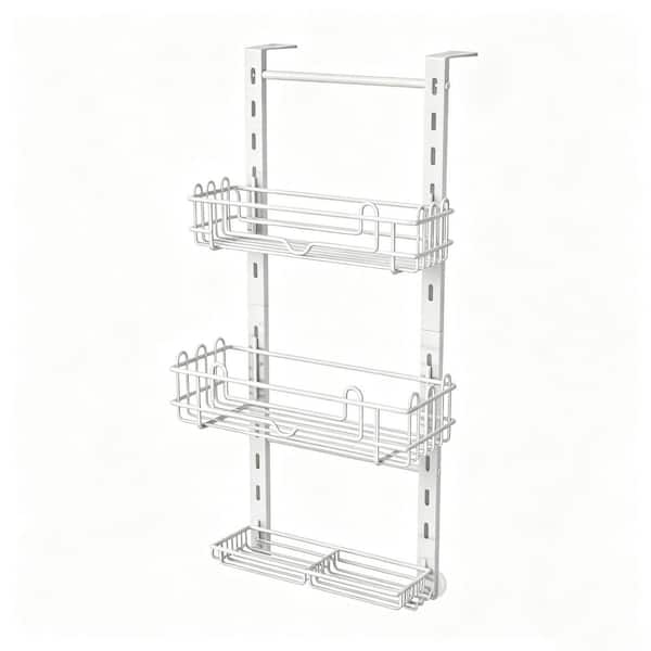 25.98 in. H x 12.36 in. W x 4 in. D, 3 Tier Hanging Stainless Steel Over the Door Shower Caddy Shelf in White
