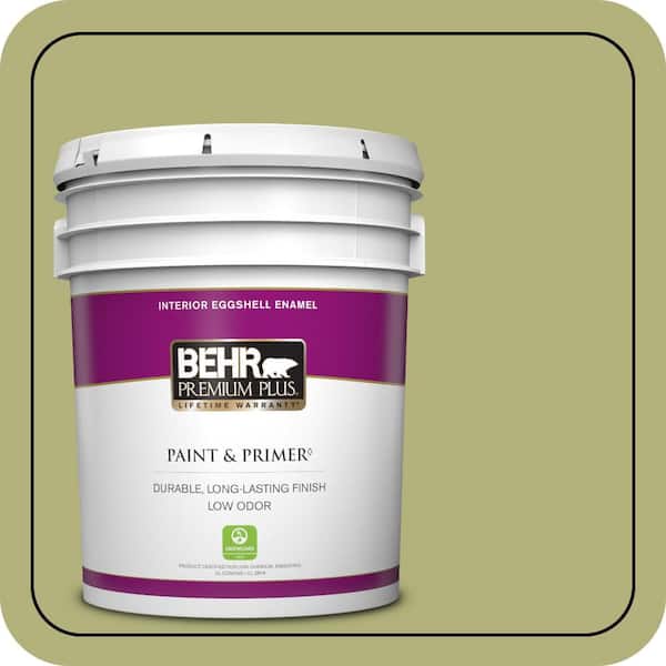 BEHR PREMIUM PLUS 5 gal. #M340-5 Fresh Artichoke Eggshell Enamel Low Odor Interior Paint & Primer