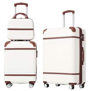 3-Piece White Spinner Wheels, Rolling, Lockable Handle and Light-Weight Luggage Set with Cosmetic Bag