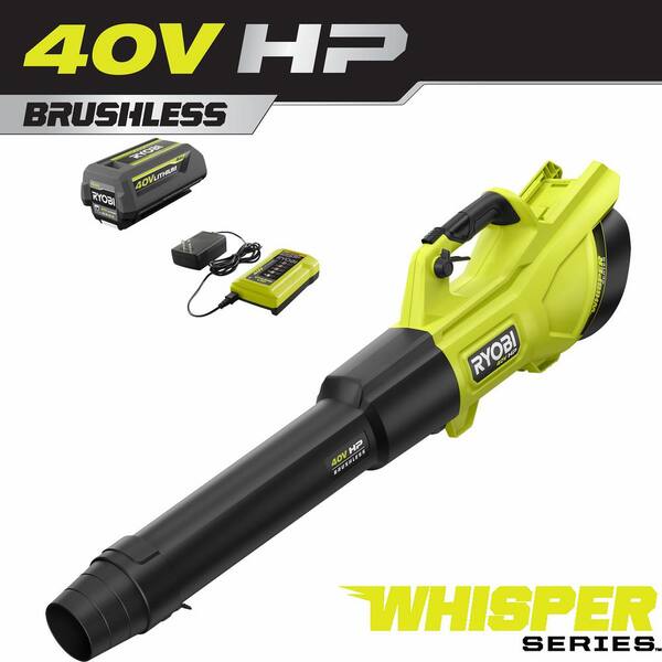 RYOBI 40V Brushless Whisper Series 155 MPH 600 CFM Cordless Battery Leaf Blower with 4.0 Ah Charger RY404130 - Home Depot