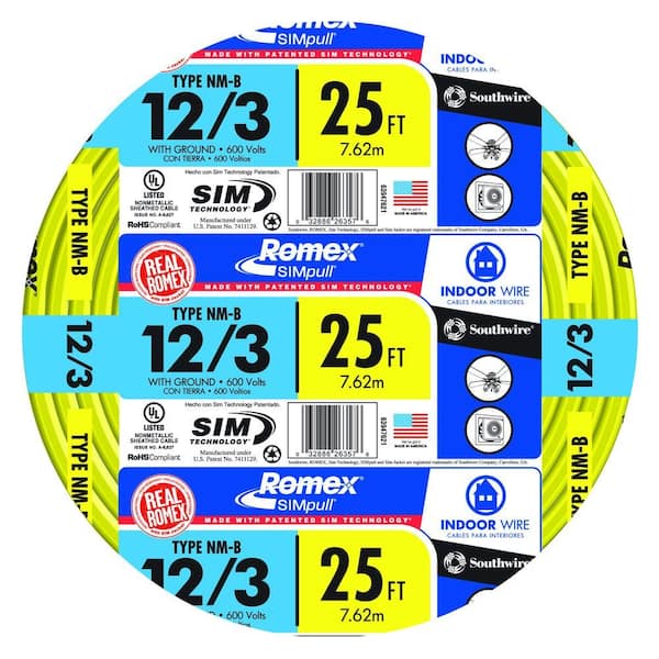 Southwire 25 ft. 12/3 Solid Romex SIMpull CU NM-B W/G Wire