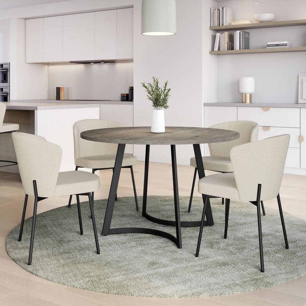 Cream Bouclé Upholstered Parsons Side Chair with Black Metal Legs