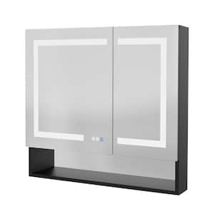 36.02 in. W x 32.02 in. H Rectangular Aluminum Lighted LED Fog Free Surface/Recessed Mount Medicine Cabinet with Mirror