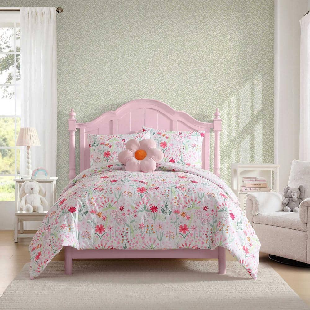 Laura Ashley Sunshine Flowers 4 Piece Pink/Green Microfiber Full