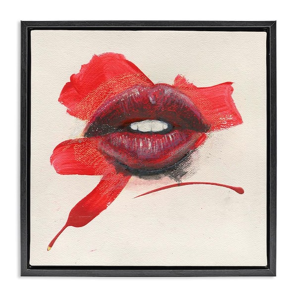 Stupell Industries Red Lips Paint Streak by Daniel Houston Black Floater Frame People Graphic Art Print 18 in. x 18 in.