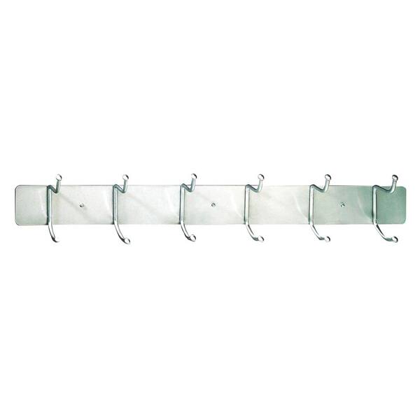 Buddy Products 36 in. W x 3.625 in. D x 7.625 in. H Steel 6 Hook Coat Rack with Plate Frame in Silver