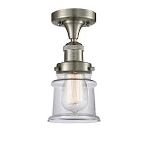 Canton 6 in. 1-Light Brushed Satin Nickel Semi-Flush Mount with Clear Glass Shade