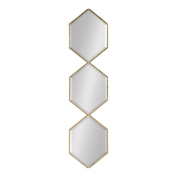 Kate and Laurel Large Novelty Gold Beveled Glass Art Deco Mirror (42 in. H x 10 in. W)