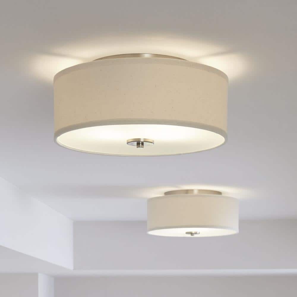 Brushed Nickel Drum Flush Mount Light with Glass Diffuser