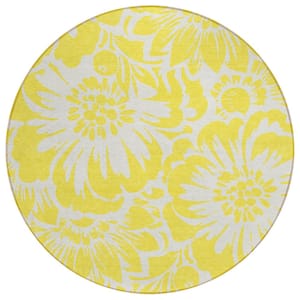 Chantille ACN551 Yellow 8 ft. x 8 ft. Round Machine Washable Indoor/Outdoor Geometric Area Rug
