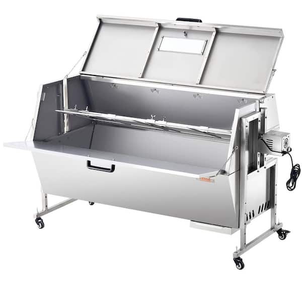 60W Rotisserie Grill with Hooded Cover, Stainless Steel Charcoal Spit Roaster, 56 in. Grill Roaster, 286 lbs. Capacity