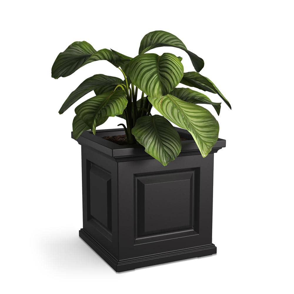 Mayne Nantucket 16 in. Square Self-Watering Black Polyethylene Planter