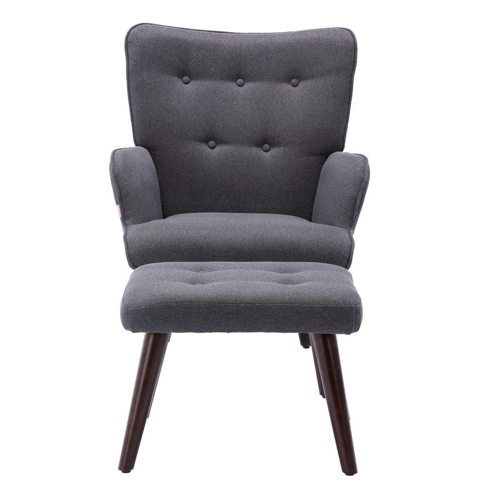 Modern Gray Linen Accent Arm Chair with Ottoman