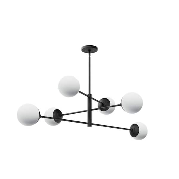 Hepburn 6-Light Matte Black with Cased White Glass Chandelier for Kitchens