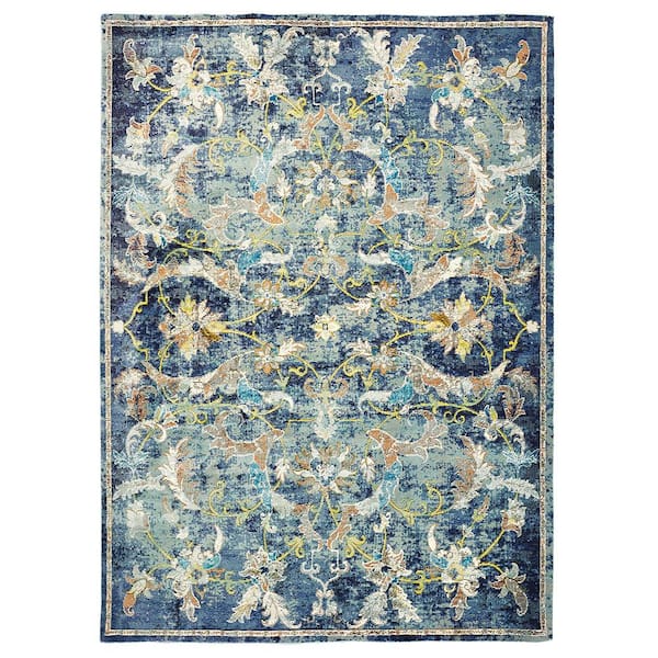 Unbranded Gracie Jacobean Navy Multi 8 ft. 9 in. x 11 ft. 9 in. Distressed Floral Indoor Area Rug