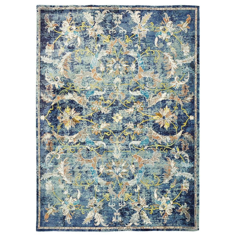 Gracie Jacobean Navy Multi 4 ft. x 6 ft. Distressed Floral Indoor Area Rug