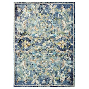 Gracie Jacobean Navy Multi 7 ft. 9 in. x 9 ft. 9 in. Floral Distressed Indoor Area Rug