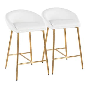 Matisse 25.75 in. White Faux Leather and Gold Metal Counter Stool (Set of 2)