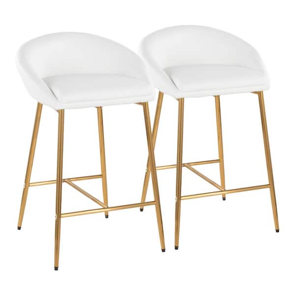 Lumisource Matisse 25.75 in. White Faux Leather and Gold Metal Counter Stool (Set of 2)