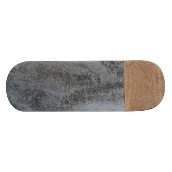 Storied Home 16 in. Grey and Natural Stoneware 2-Tone Marble and Wood Serving Board