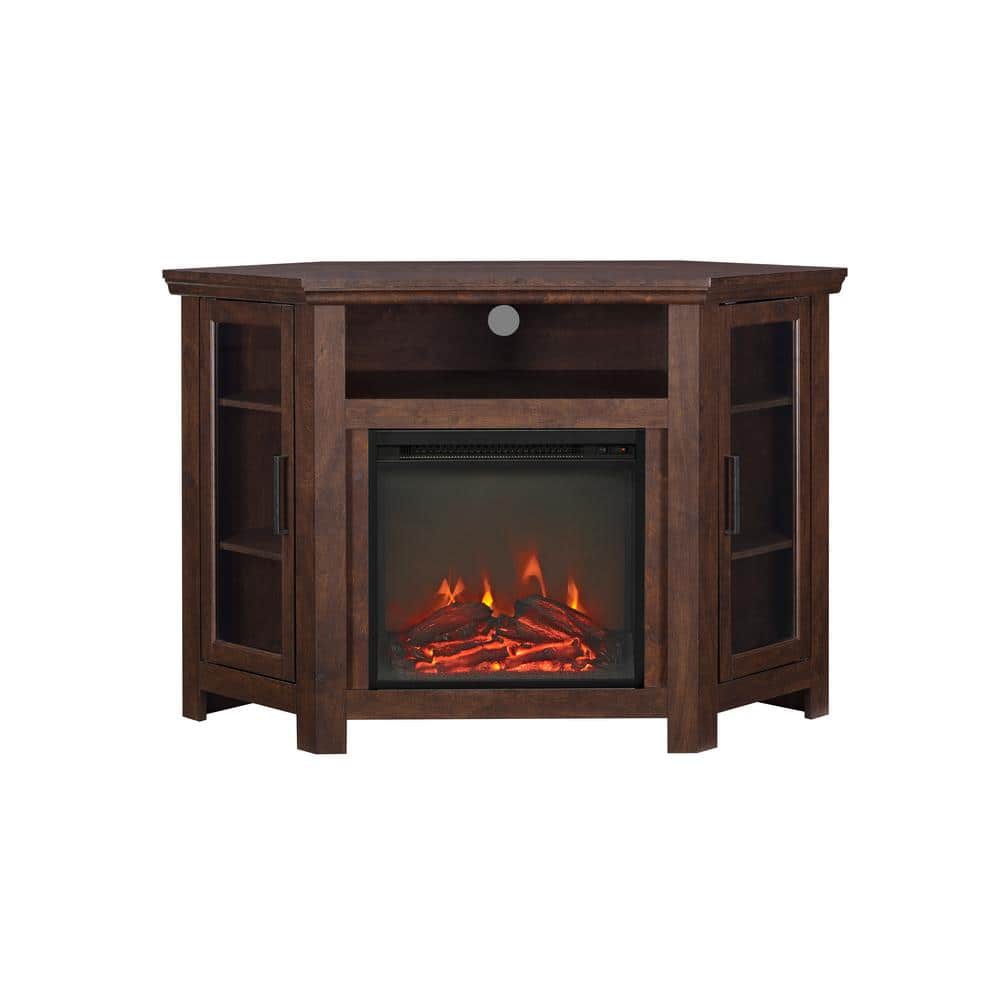 Traditional Brown 48" Corner Media Stand with Electric Fireplace