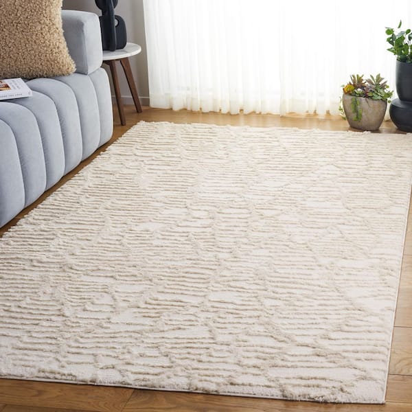 Seattle Shag 9 ft. x 12 ft. Ivory High-Low Abstract Solid Area Rug