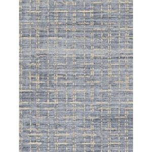 Slate Blue 6 ft. x 9 ft. Solid Bsilk and Wool Area Rug