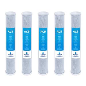 5 Pack Big Blue Water Filter Activated Carbon Block Filter - Whole House - 5 Micron - 2.5'' x 20'' inch