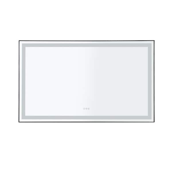 YASINU 84 in. W x 36 in. H Large Rectangular Framed Dimmable LED Light Anti-Fog Wall Bathroom Vanity Mirror in Black