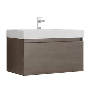 Mezzo 36 in. Modern Wall Hung Bath Vanity in Gray Oak with Vanity Top in White with White Basin