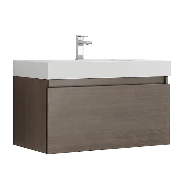 Fresca Mezzo 36 in. Modern Wall Hung Bath Vanity in Gray Oak with Vanity Top in White with White Basin