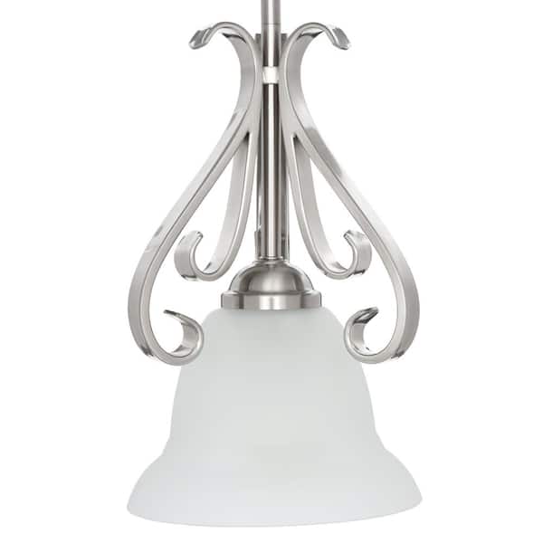 Torino 1-Light Brushed Nickel Mini Pendant with Etched Glass