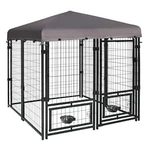 4.5 ft. x 4.5 ft. Outdoor Dog Cage Fence with Cover and Rotating Feeding Door