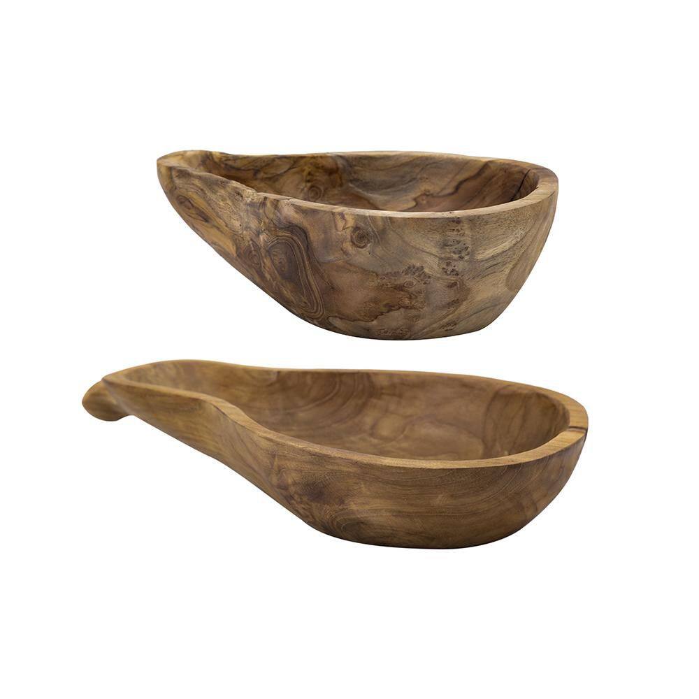 2-Piece 16.10 in x 3.50 in x 9.10 in Teak Gourd Bowl in Brown price history on PriceWatchPro