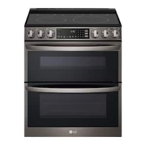 7.3 cu. ft. Smart Double Oven Slide-In Electric Range with ProBake and InstaView in PrintProof Black Stainless Steel