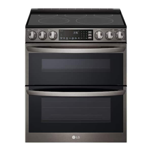 LG 7.3 cu. ft. Smart Double Oven Slide-In Electric Range with ProBake and InstaView in PrintProof Black Stainless Steel