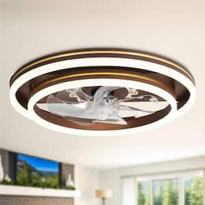 20in. Integrated LED Indoor Espresso Smart App Remote Control Low Profile Ceiling Fan w/Light, Flush Mount Ceiling Fan