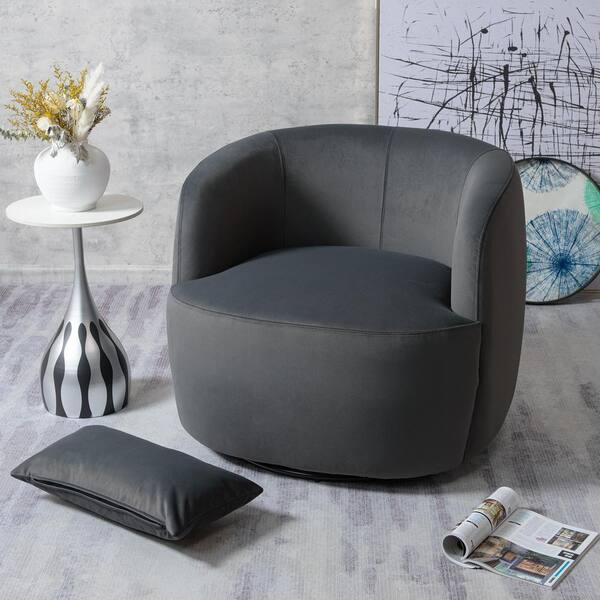 KINWELL Modern Dark Gray Velvet Fabric Upholstered Swivel Accent Armchair BSC113 DG