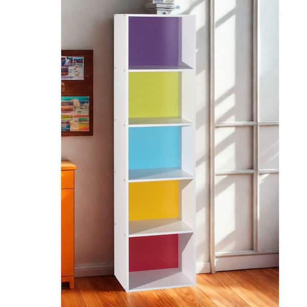 59 in. Tall Rainbow Wood 5-Shelf Bookcase with Open Storage 5-Tier Bookshelf for Home or Office