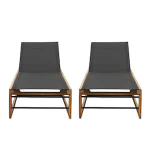 Maureen Black and Teak 2-Piece Mesh and Wood Outdoor Chaise Lounge