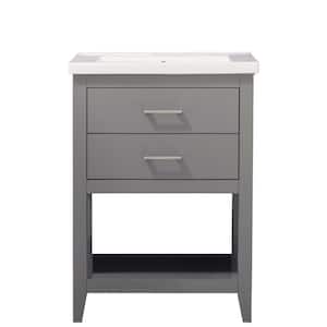 Cara 24 in. W x 18 in. D Bath Vanity in Gray with Porcelain Vanity Top in White with White Basin
