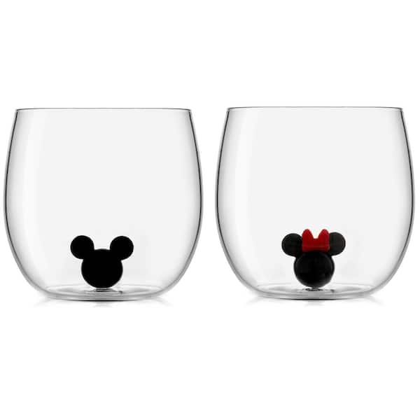 JoyJolt Mickey and Minnie Icon Short Drinking Glass (Set of 2 Mixed 1 Mickey and 1 Minnie)