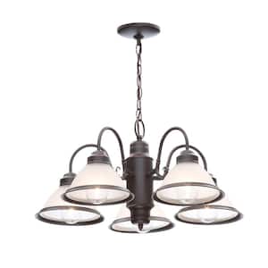Halophane 5-Light Oil Rubbed Bronze Chandelier with Frosted Ribbed Glass Shades