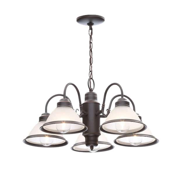 Hampton Bay Halophane 5-Light Oil Rubbed Bronze Chandelier with Frosted Ribbed Glass Shades