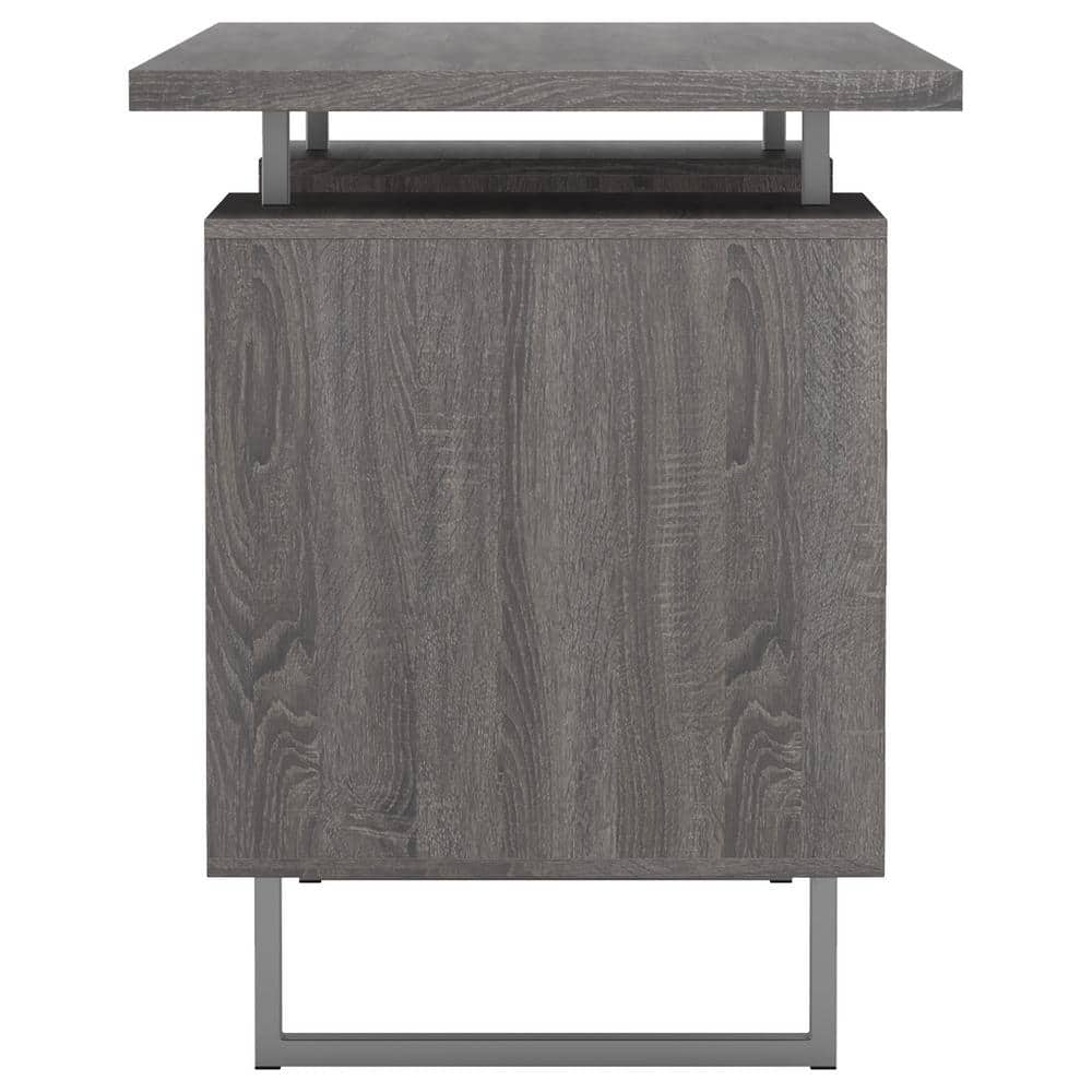 Weathered Gray Wood Executive Desk with Drawers and Filing Cabinet