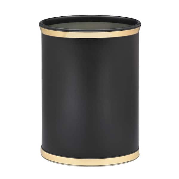 Kraftware Sophisticates 13 Qt. Black with Polished Brass Oval Waste Basket