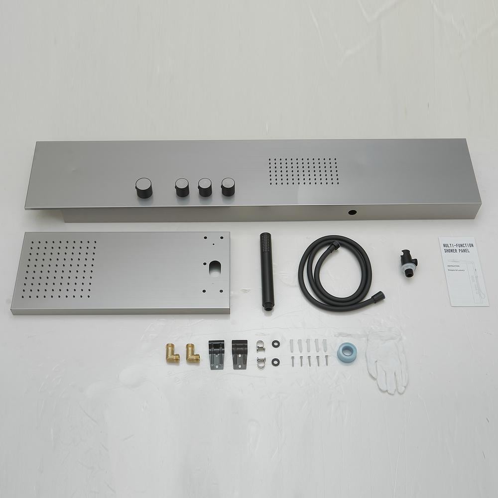 Brushed Nickel Multi-Function Shower Panel with Rainfall and Massage Jets