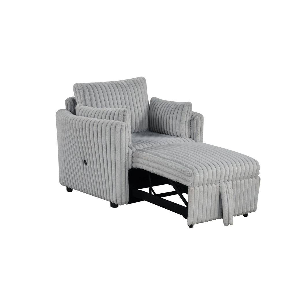 Gray Fabric Pull-Out Arm Chaise Lounge with USB Ports and 2 Accent Pillow Upholstery for Bedroom Living Room price history on PriceWatchPro